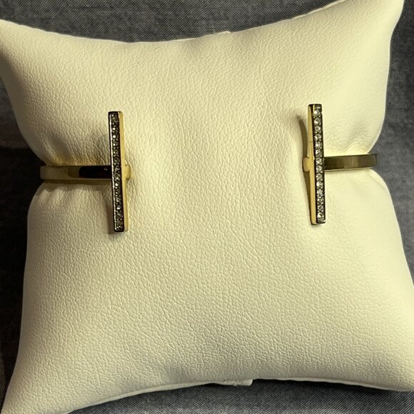 Michael Kors Rhinestone Gold Tone Crystal Bar Open Cuff Bangle Bracelet 6 3/4" - Picture 3 of 7